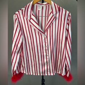 Linea Donatella 2 Piece (Top and Pants) Red and White Striped Garment